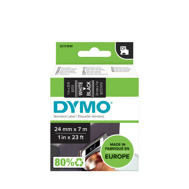 Dymo LabelManager D1 Polyester Tape 24mm, Zwart/Wit