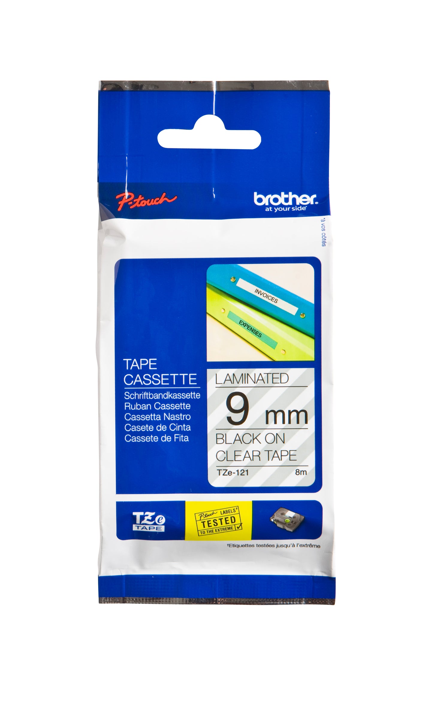 Brother TZE-121 Gelamineerde Labeltape 9mmx8m Transparant/Zwart