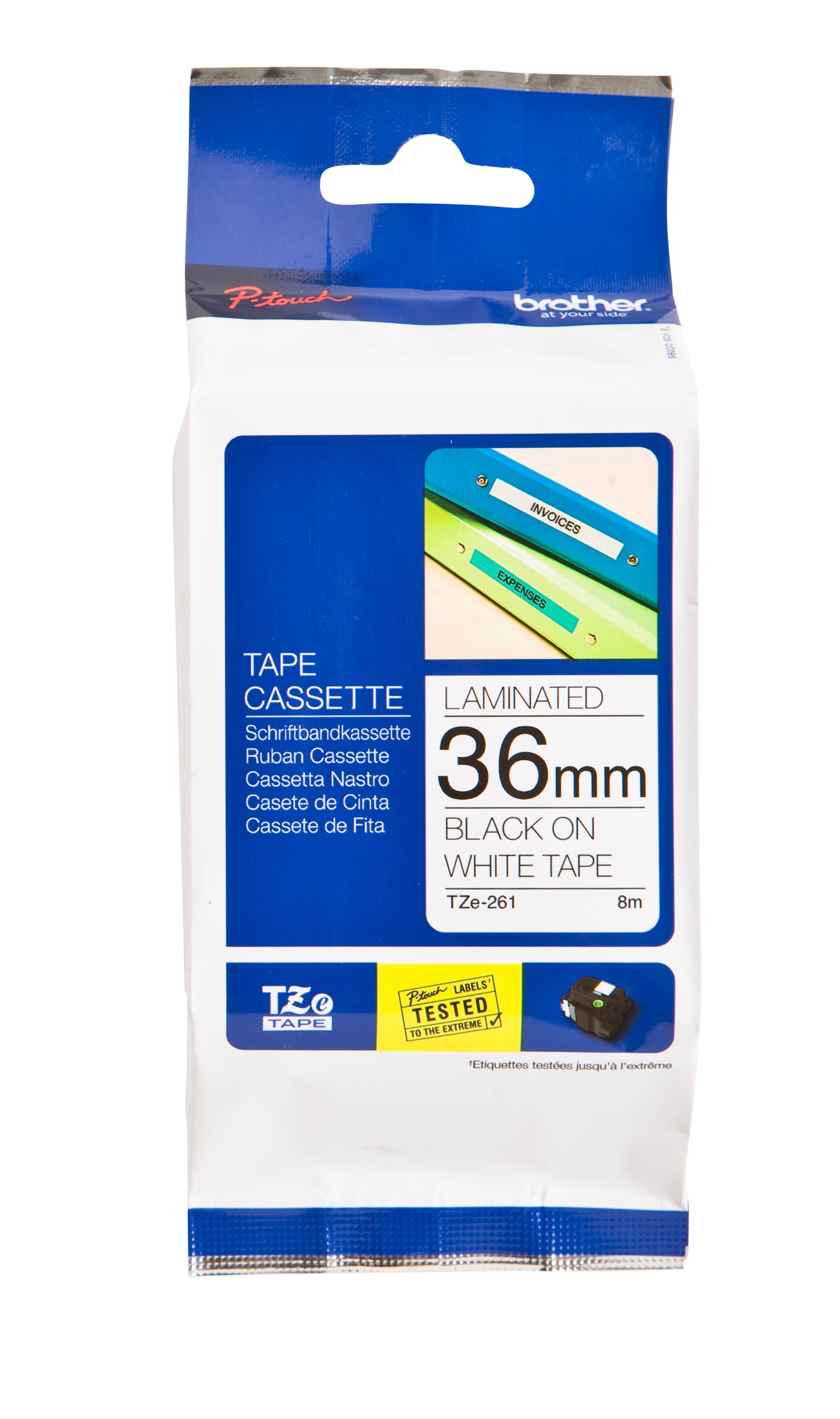 Brother TZE-261 Labeltape 36mm Wit/Zwart, 8m