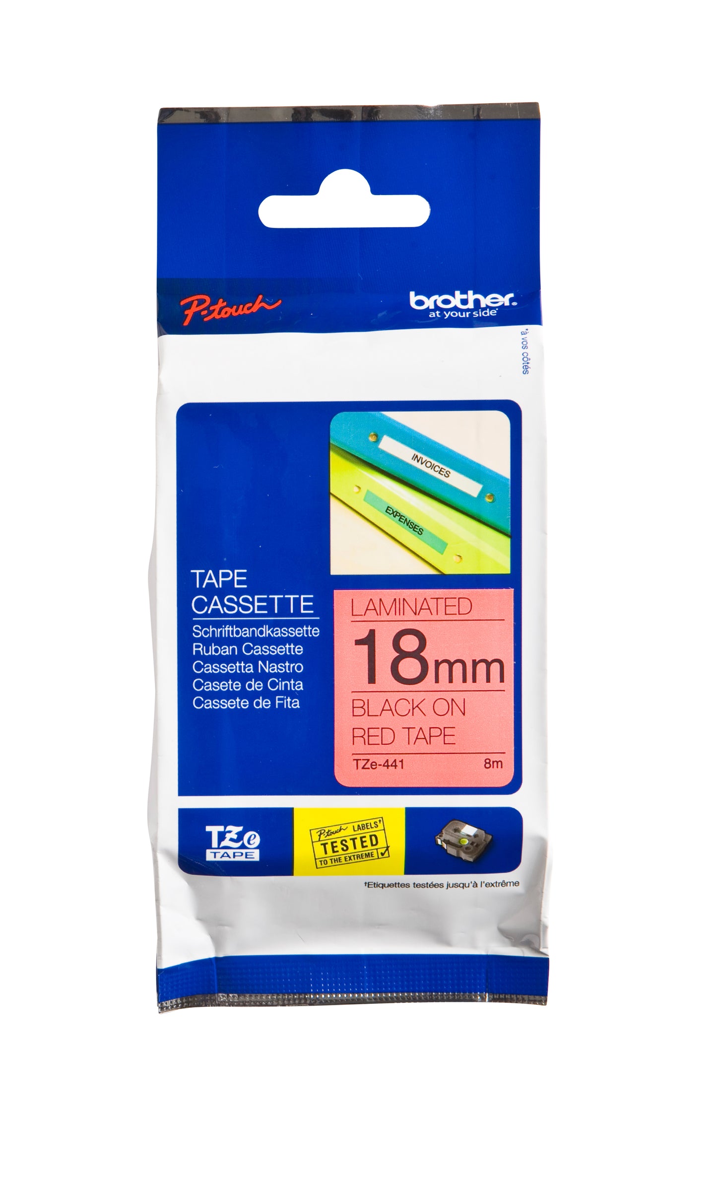 Brother TZE-441 Gelamineerde Labeltape 18mm Rood/Zwart