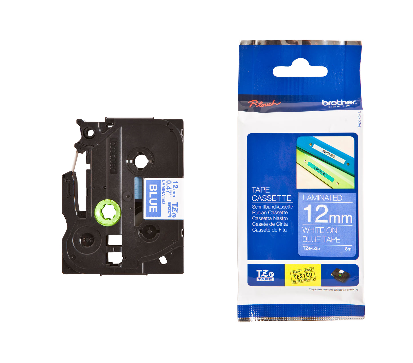 Brother TZE-535 Gelamineerde Labeltape 12mm Blauw/Wit - 3