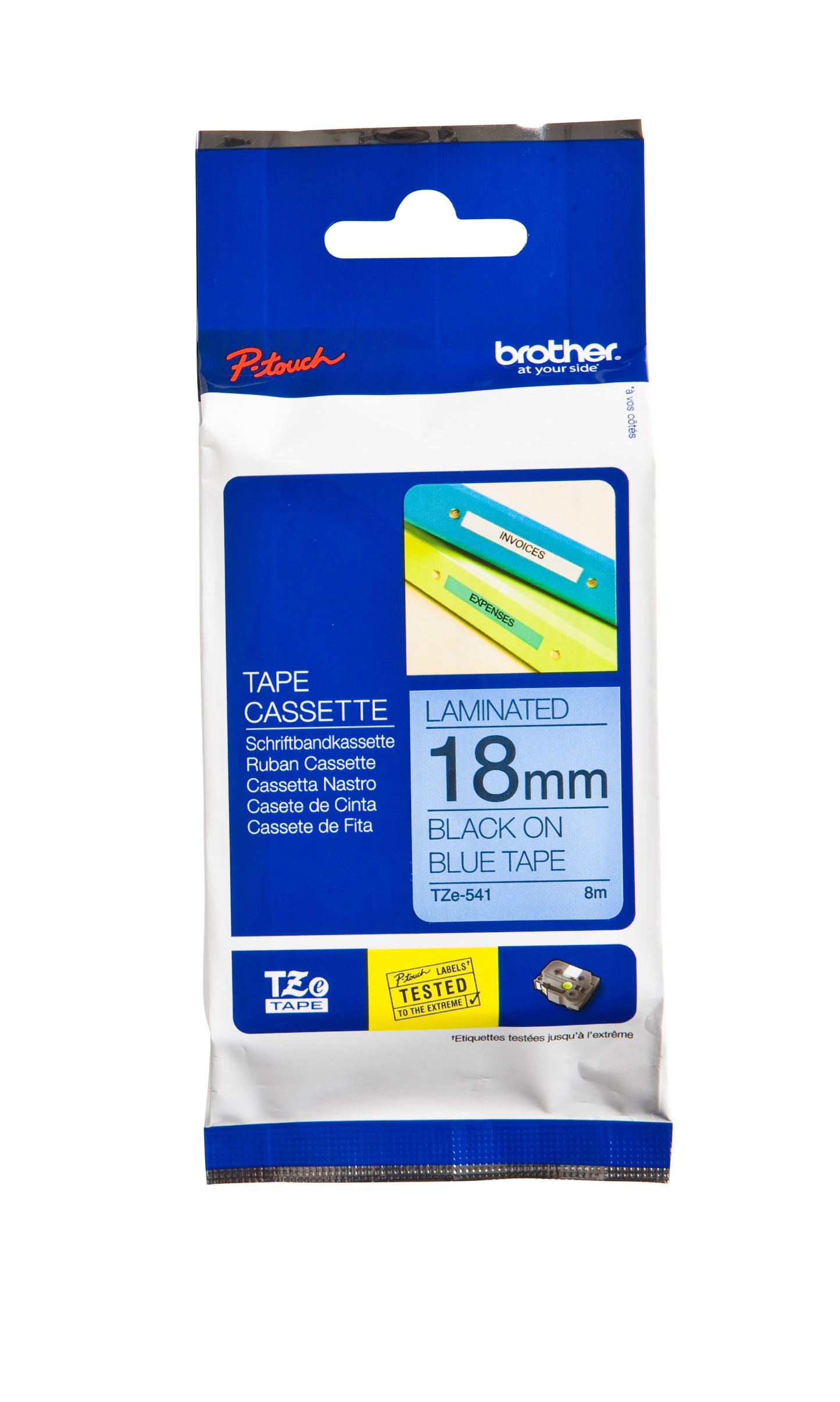 Labeltape Brother TZE-541 18mmx8m Blauw/Zwart voor Labels