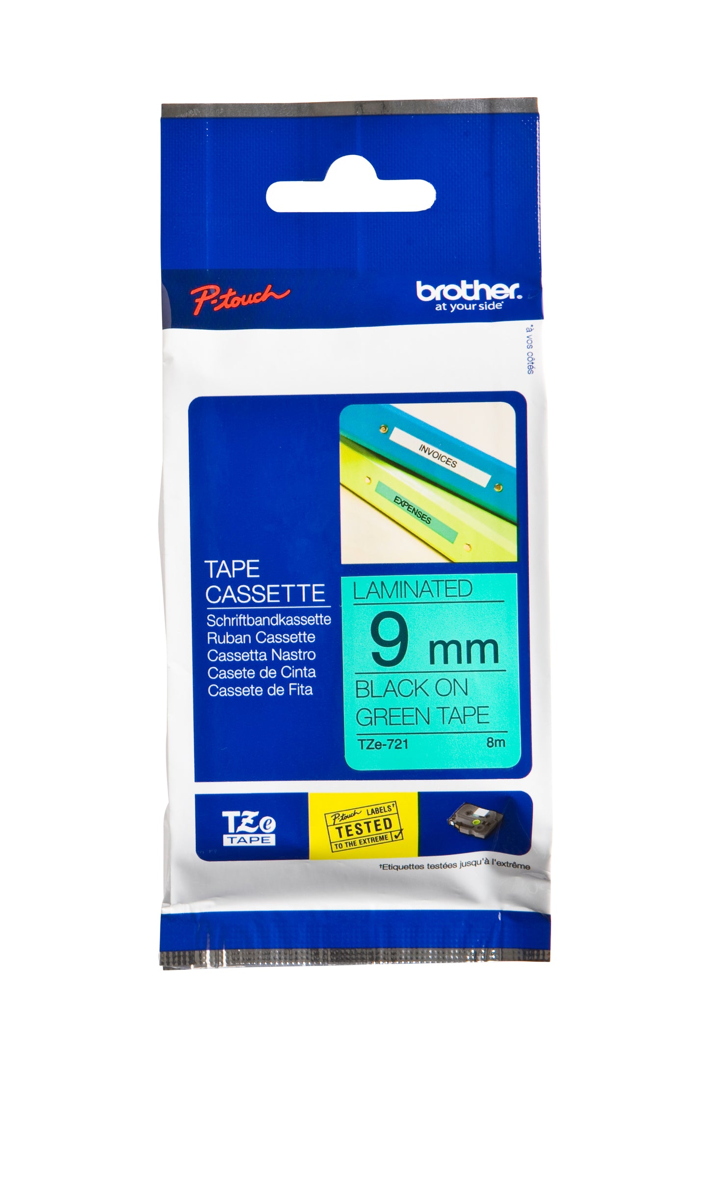 Brother TZE-721 Gelamineerde Labeltape 9mm Groen/Zwart