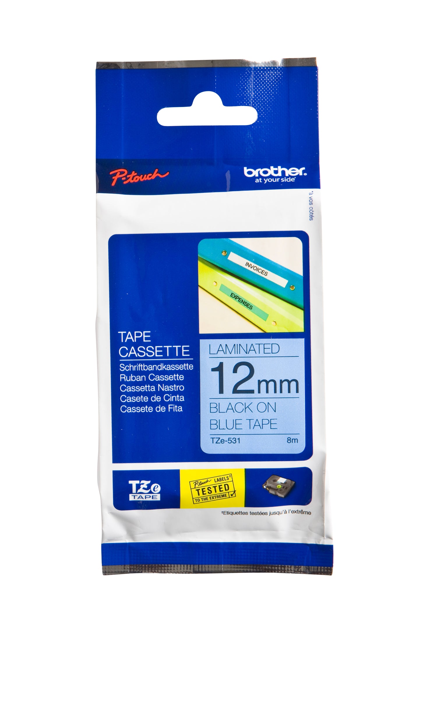 Brother TZE-531 Gelamineerde Labeltape 12mmx8m Blauw op Zwart