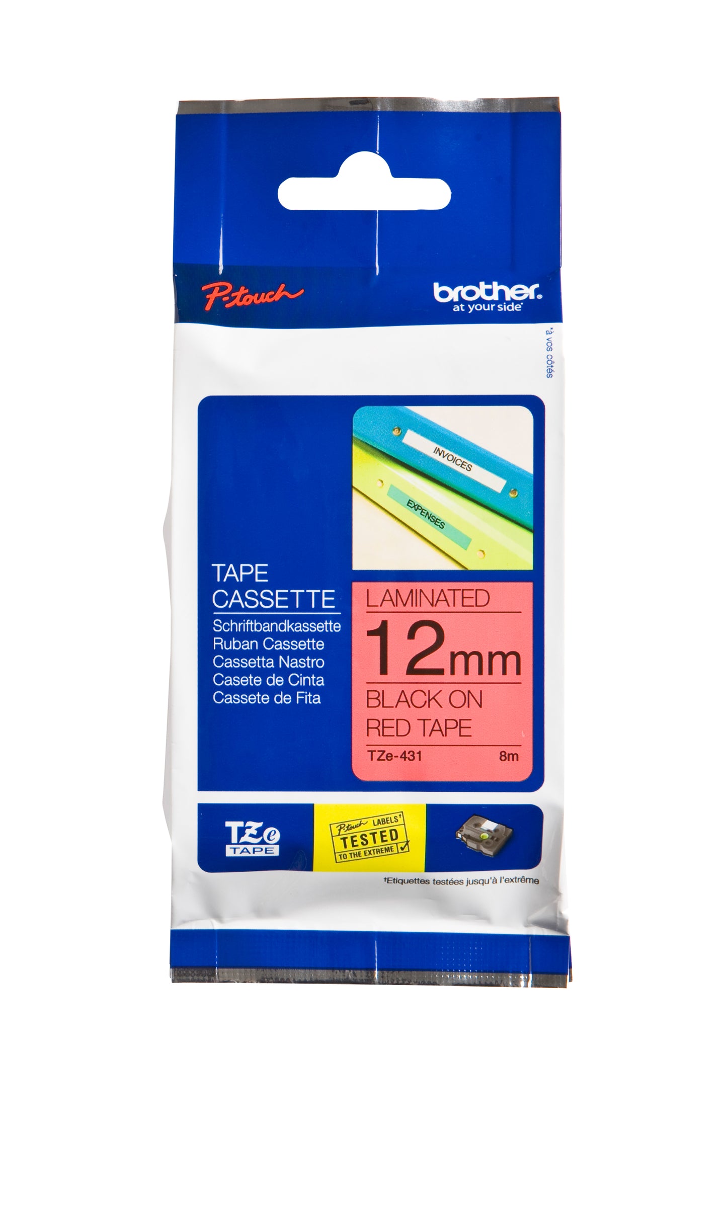 Brother TZE-431 Labeltape 12mm x 8m, Rood/Zwart