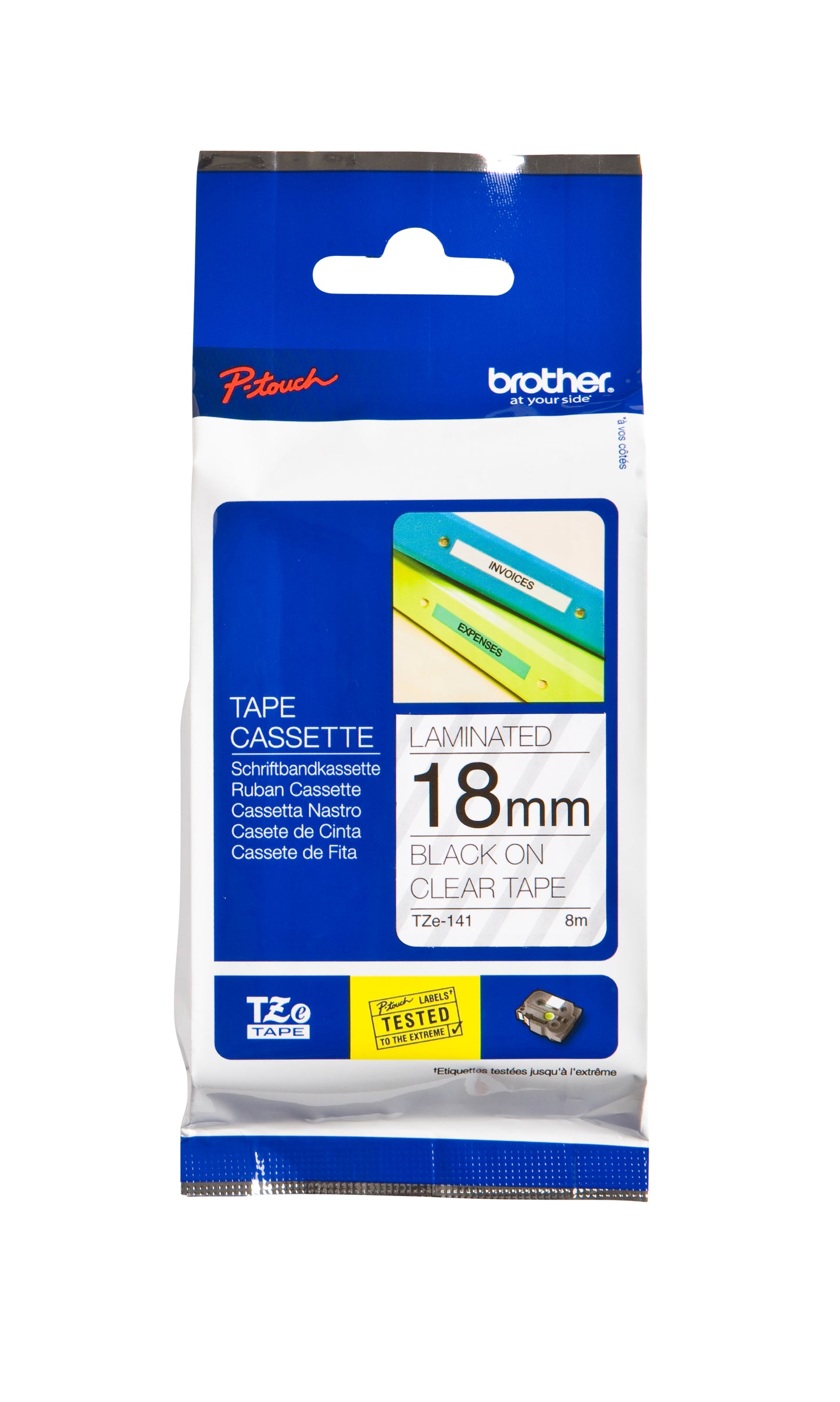 Labeltape Brother TZE-141 18mmx8m Transparant/Zwart voor Labels