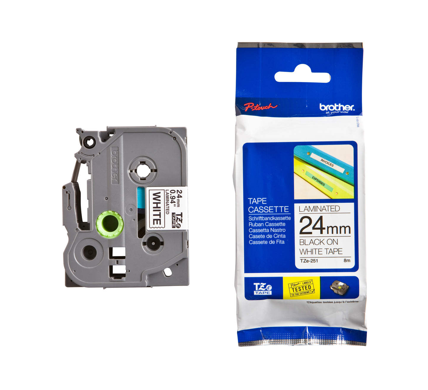 Brother TZE-251 24mm wit/zwart gelamineerde labeltape - 3
