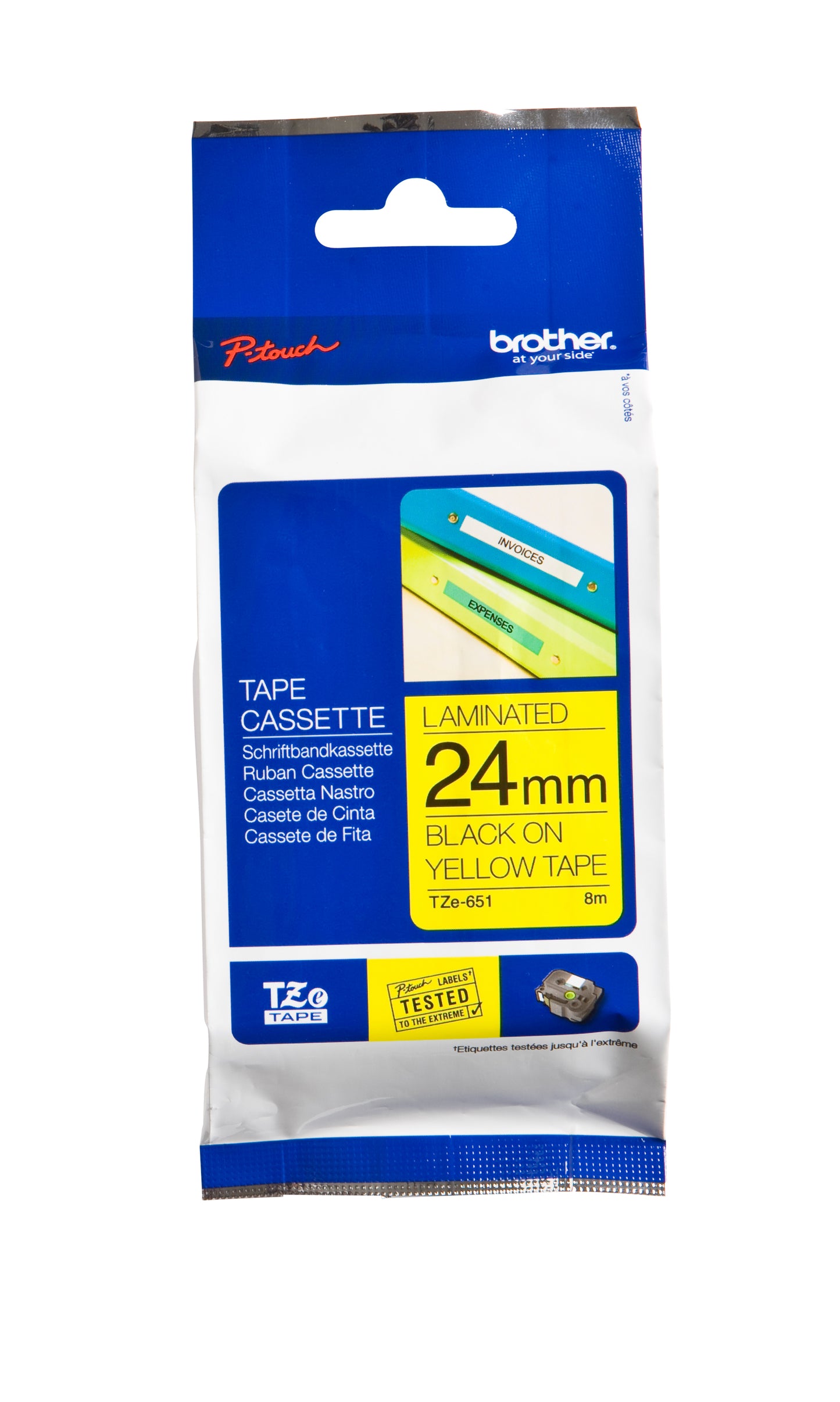 Brother TZE-651 24mm geel/zwart gelamineerde labeltape
