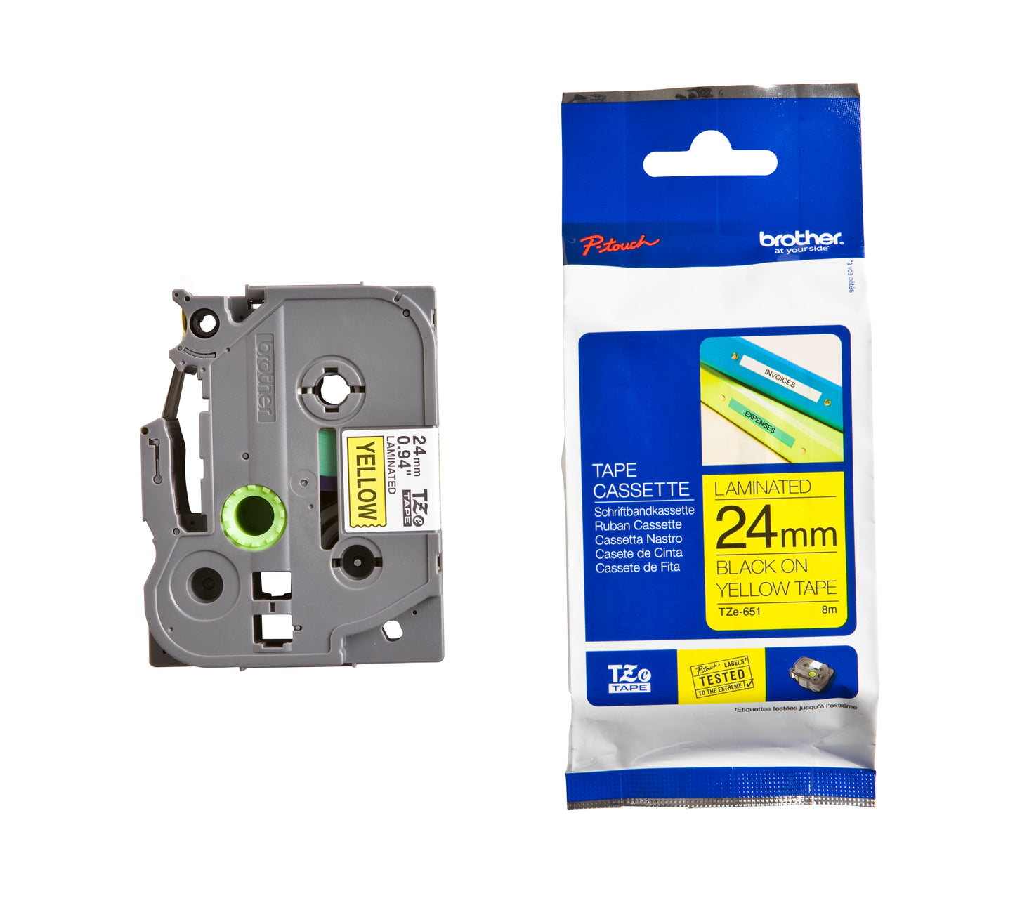 Brother TZE-651 24mm geel/zwart gelamineerde labeltape - 3