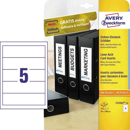 Avery Insteekkaart voor ordnerrug 54x190mm blanco wit