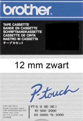 Brother TC-201 Gelamineerde Labeltape 12mmx7,7m Wit op Zwart