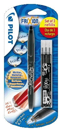 Pilot FriXion BL-FR7 M + 3 zwarte vullingen, uitwisbare rollerpen