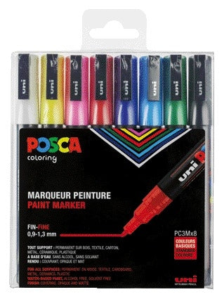 Posca PC3M F Assorti Verfstift 8 kleuren, diverse puntdiktes