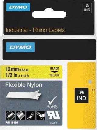 Dymo Rhino Industrieel Nylon Labeltape 12mm Geel/Zwart