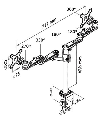 Monitorarm NeoMounts D935D voor 10-27 inch Schermen, Klem Zilver - 2