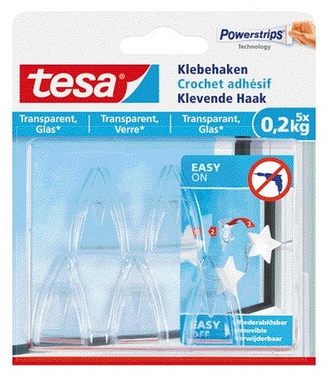 Klevende haak Tesa, transparant, herbruikbaar