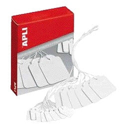 Wit kartonnen hanglabel APLI NR387 13x20mm met ophangtouwtjes - 2