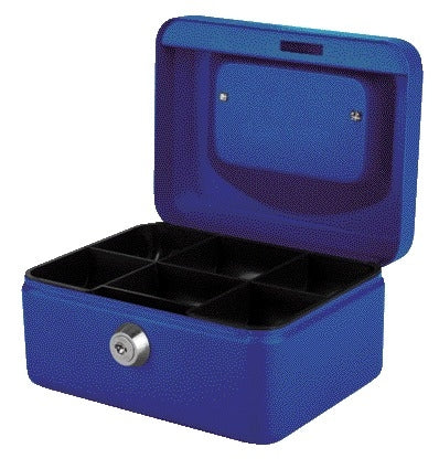 Geldkist Quantore 150x115x80mm Blauw met Cilinderslot en Muntenbakje