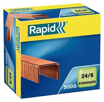 Rapid 24/6 koperen coating nietjes, 5.000 stuks, 6 mm