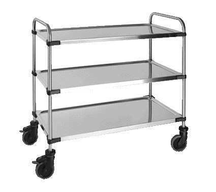 Serviewagen met 3 plateaus, 87x57x95 cm, RVS, met 4 zwenkwielen