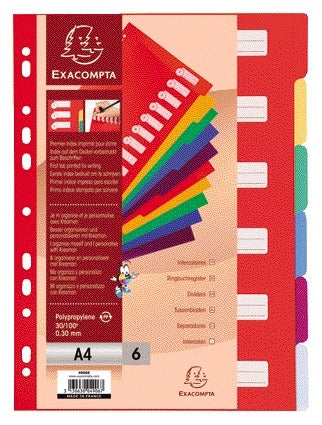 Exacompta 225x297mm 11-Gaten 6-Delig Polypropyleen Tabbladen, Assorti - 3