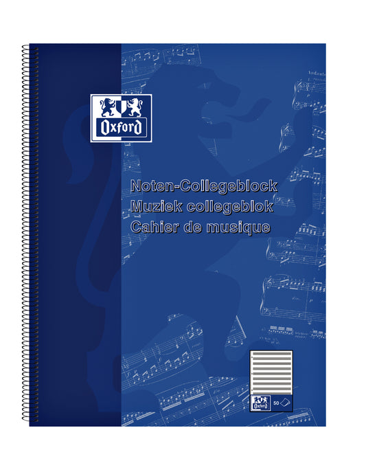 Collegeblok Oxf A4+ muziek 4 gaten 50 vel 80 g blauw