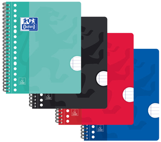 Collegeblok Oxford School A5+ met 17 gaten, 160 pagina's, assorted kleuren