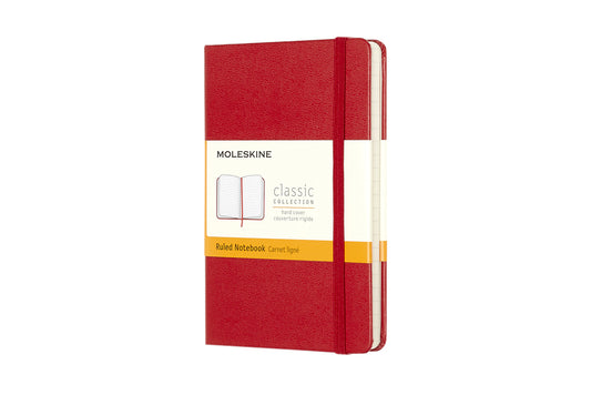 Pocket Moleskine notitieboekje 90x140mm, gelinieerd, rood hardcover