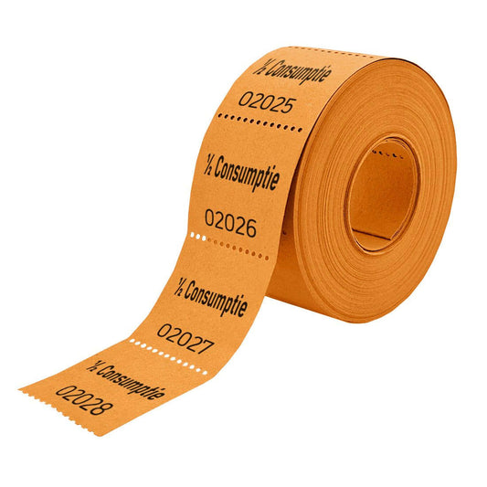 Consumptiebon Combicraft 30x30mm, 2-zijdig, oranje, rol van 500 bonnen