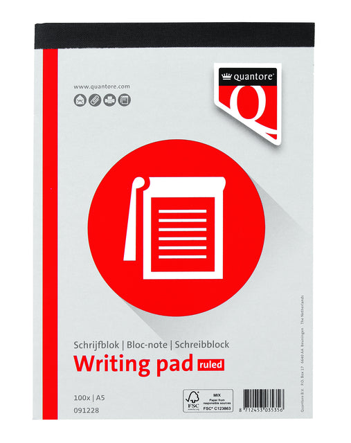 Quantore A5 Lijn Schrijfblok 100vel 60g FSC-gecertificeerd