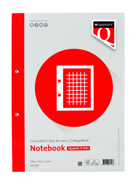 Cursusblok Quantore A4 80g ruit 5mm met zijgelijmde binding