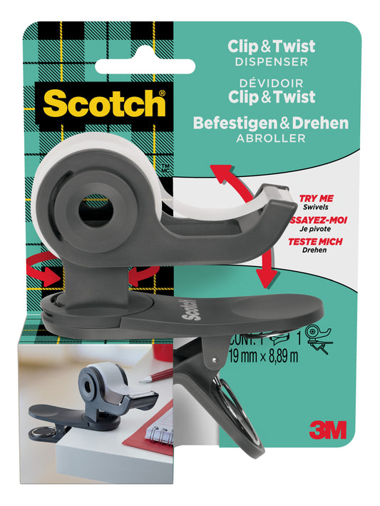 Plakband Scotch Clip Dispenser met 1 rol Magic Tape 19mmx8,89m