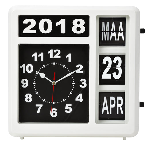 Wandklok Perel Flipover met Kalender, 31 cm