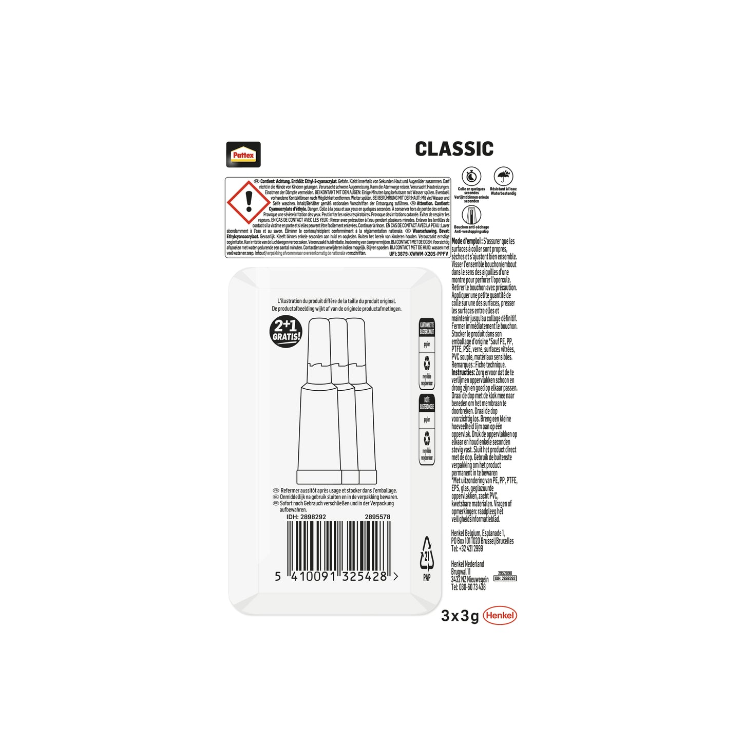 Secondenlijm Pattex Classic 3 gram 2+1 voordeelpak - 3