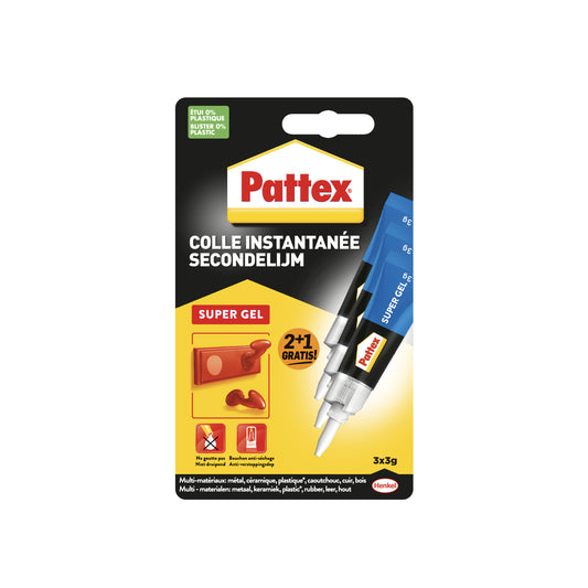 Secondenlijm Pattex Super Gel 3g 2+1 Gratis