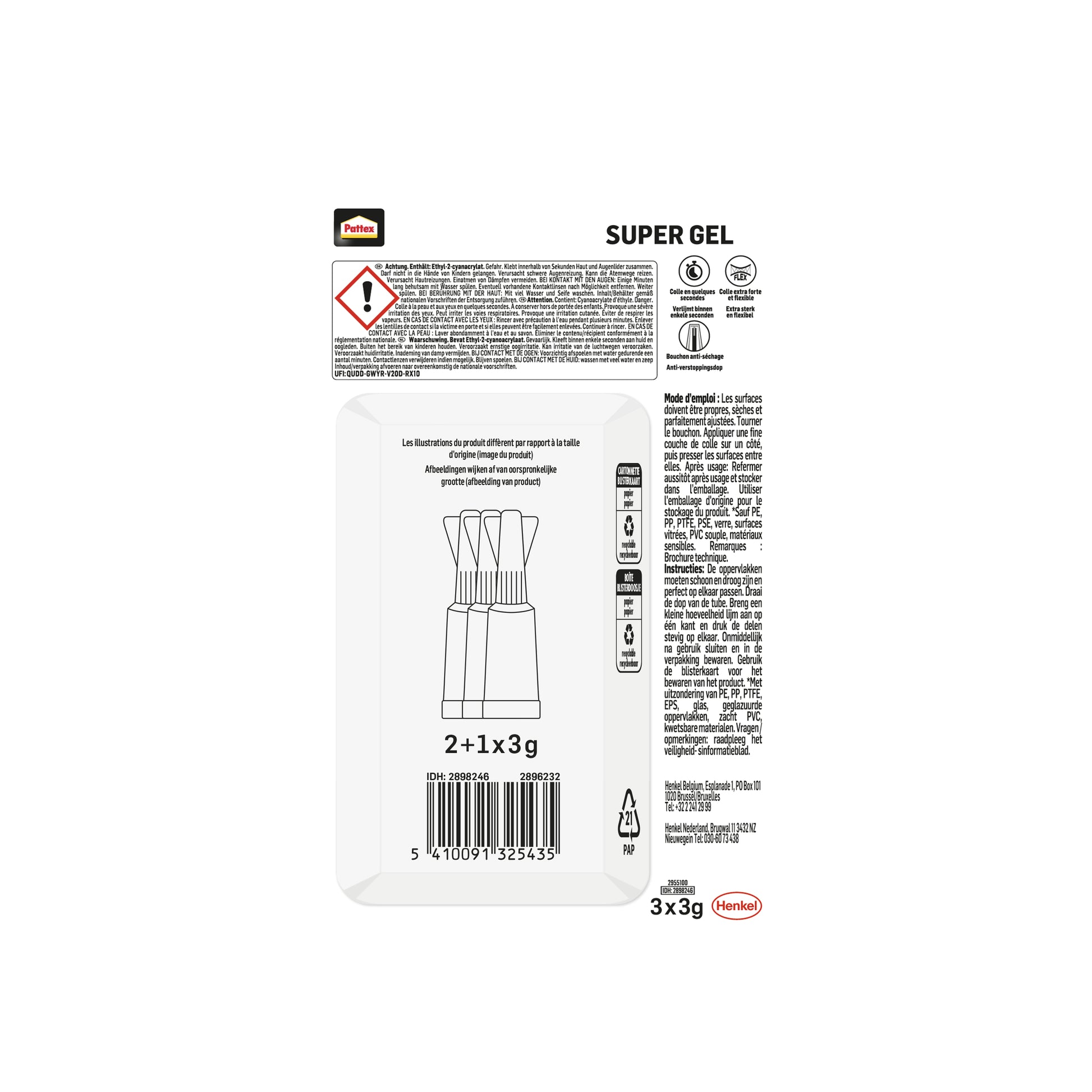 Secondenlijm Pattex Super Gel 3g 2+1 Gratis - 3