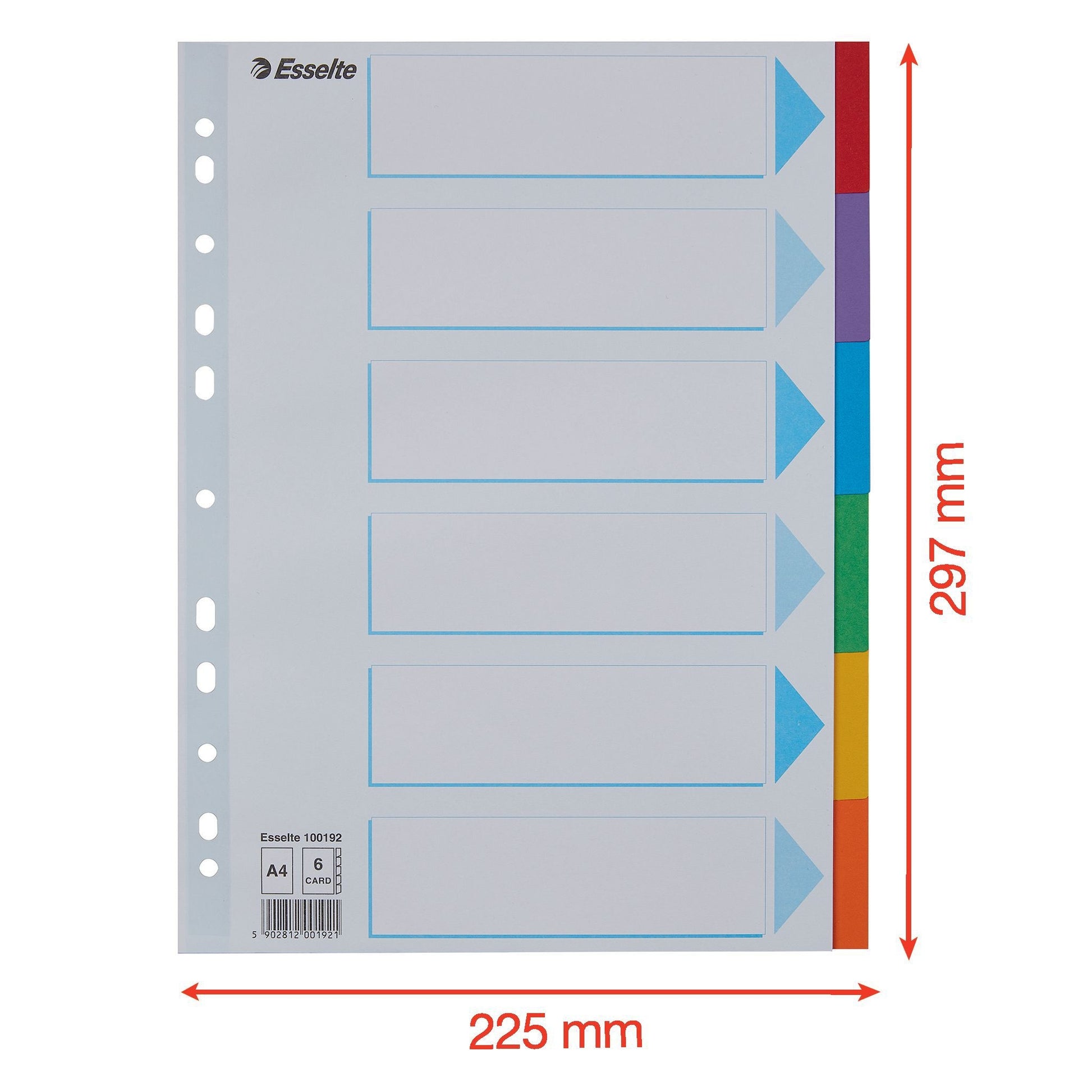 Esselte stand A4 gekleurde kartonnen tabbladen, 6-delig - 2