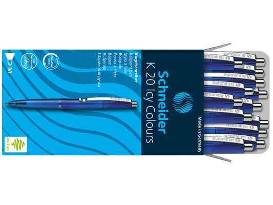 Schneider K20 Icy Colours Drukbalpen Blauw, Medium Punt