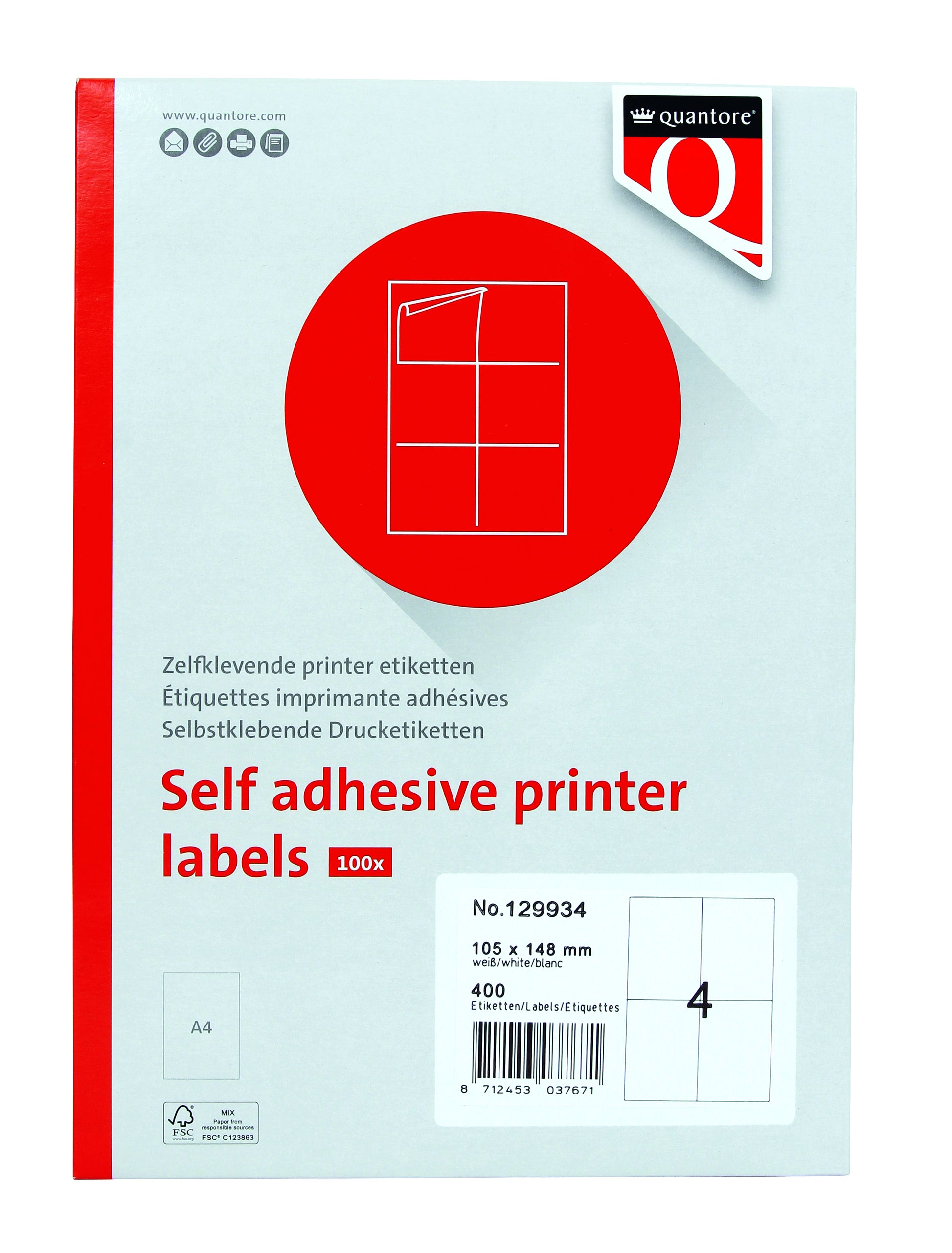 Zelfklevende etiketten 105x148mm, 400 stuks op A4-vellen