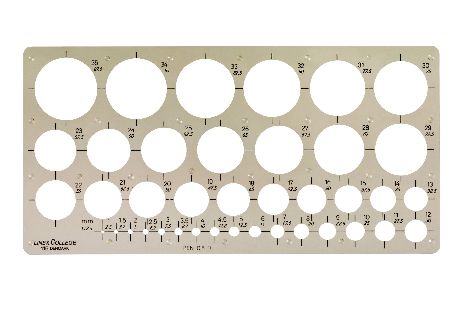 Cirkelsjabloon Linex met 39 cirkels van 1-35mm