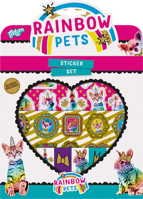 Totum Rainbow Pets Stickerset met 3 Vellen en Achtergrond