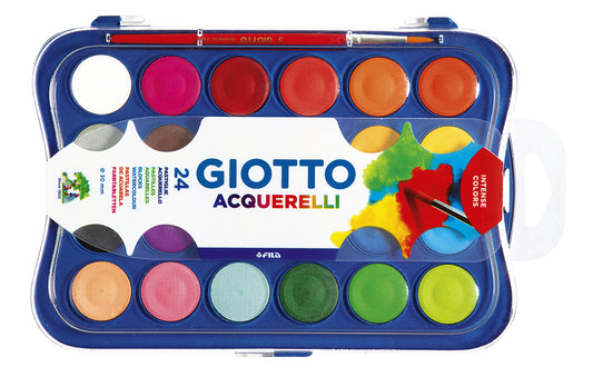 Giotto GOUACHE 24 Kleuren 30mm met Penseel, glanzend en dekkend