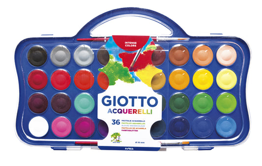 Gouache Giotto 36 Kleuren 30mm met 2 Penselen