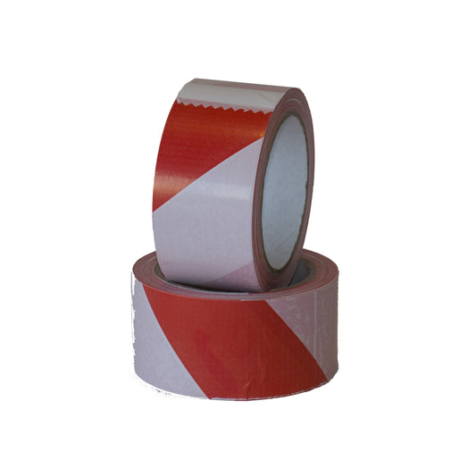 Waarschuwingssticker IEZZY 50mmx66m rood/wit, PVC