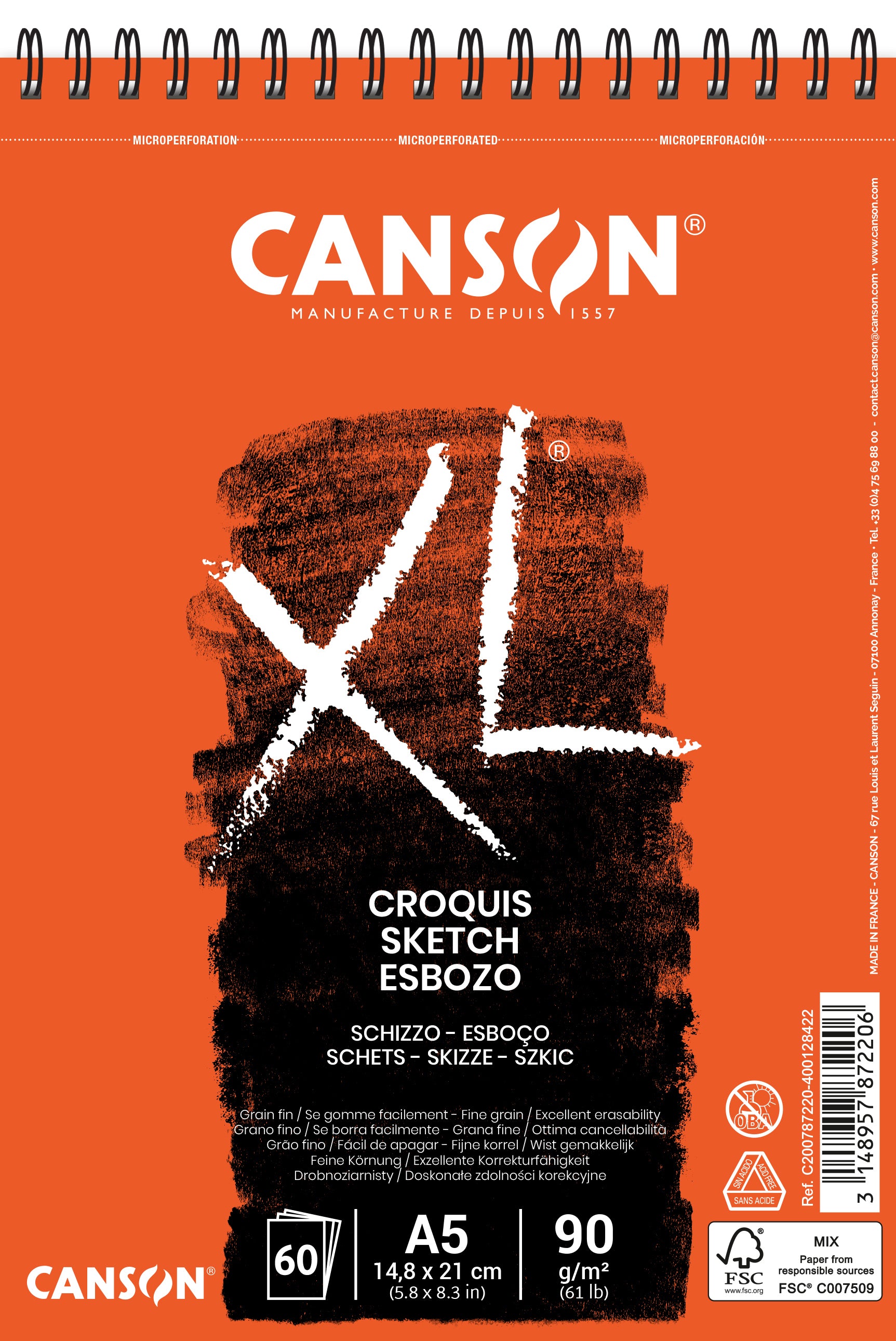 Schetsblok Canson XL A5 spiraal 60 vel 90 g/m²