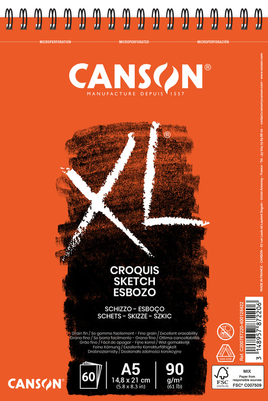 Schetsblok Canson XL A5 spiraal 60 vel 90 g/m²