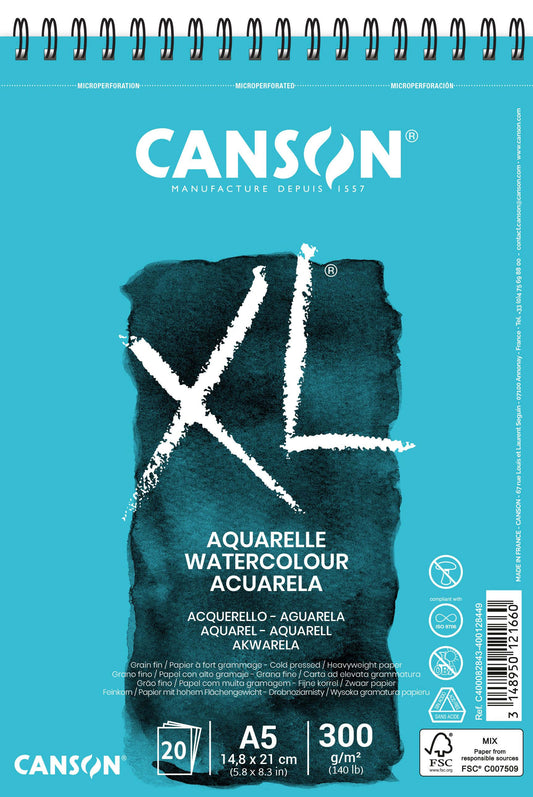 Aquarelblok Canson XL A5 300g 20 vellen spiral