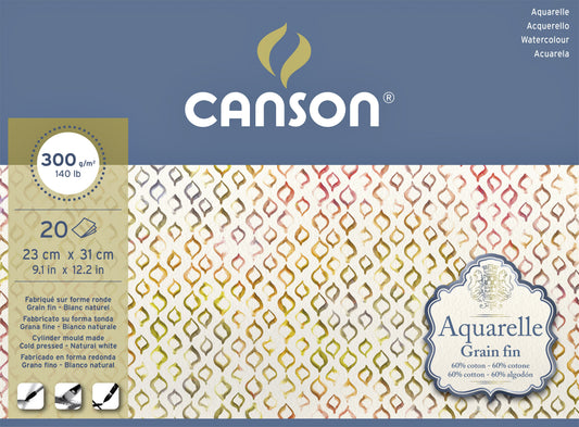 Aquarelblok Canson 23x31 cm 300 g/m², 20 Vellen, Gelijmd