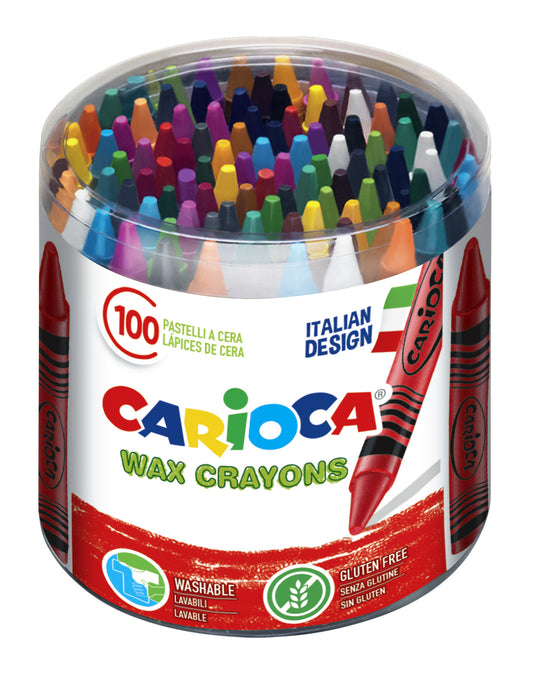 Waskrijt Carioca Maxi in kunststof pot 100 stuks assorti