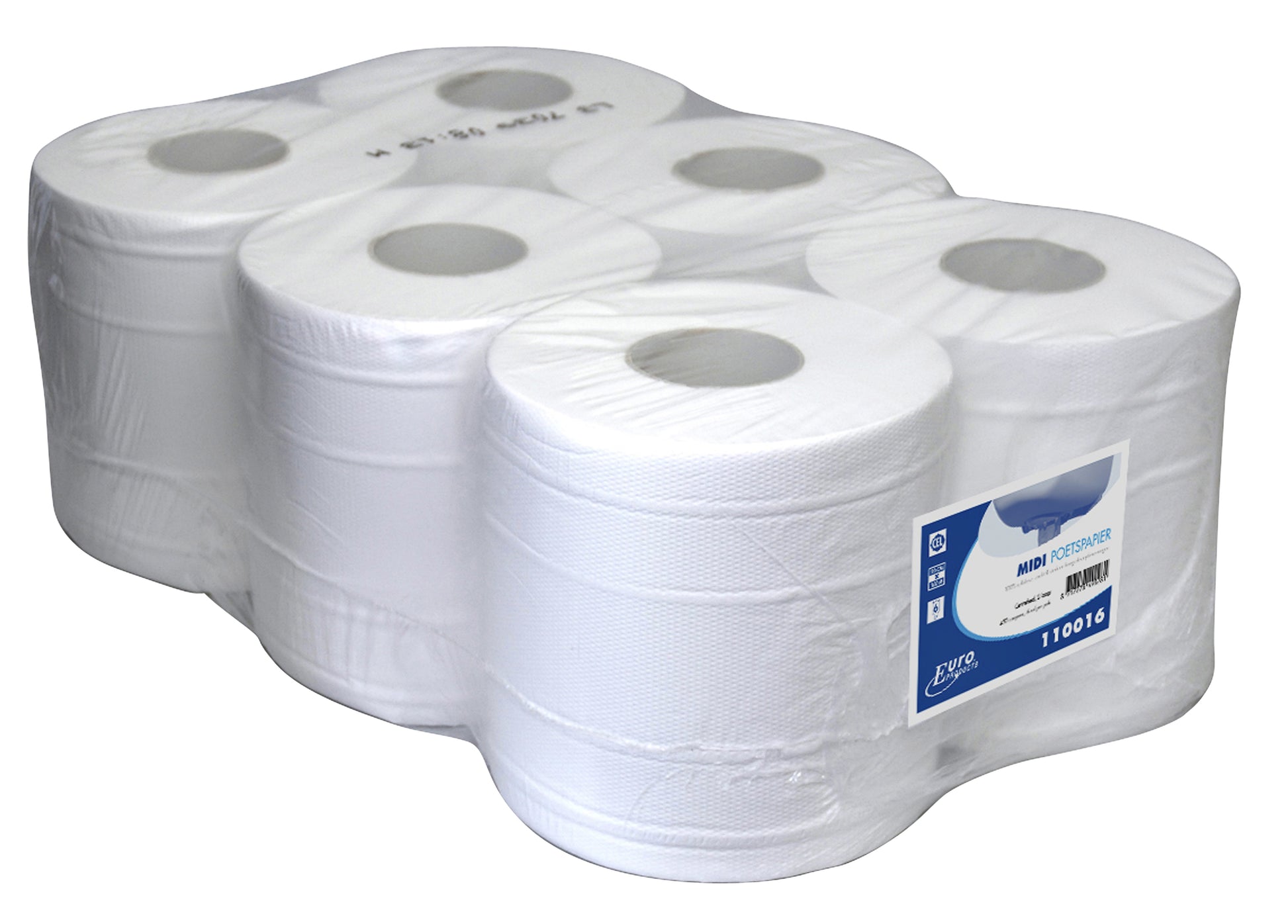 Poetspapier Euro Products Q16 midi 2-laags wit 160 meter - 2